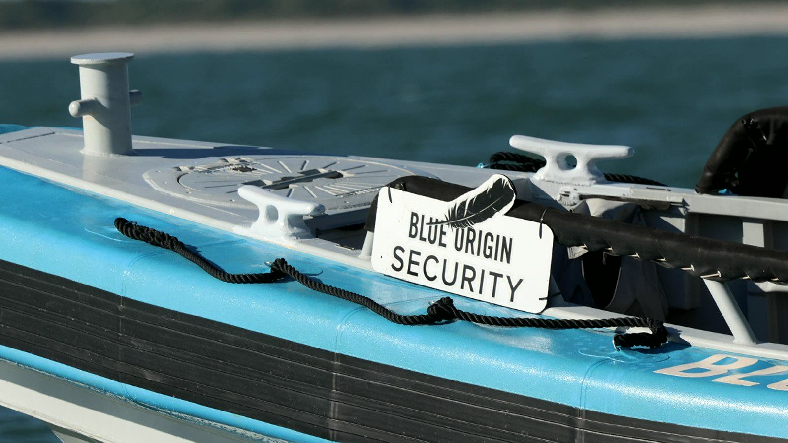 Blue Origin security boat near the viewing area
